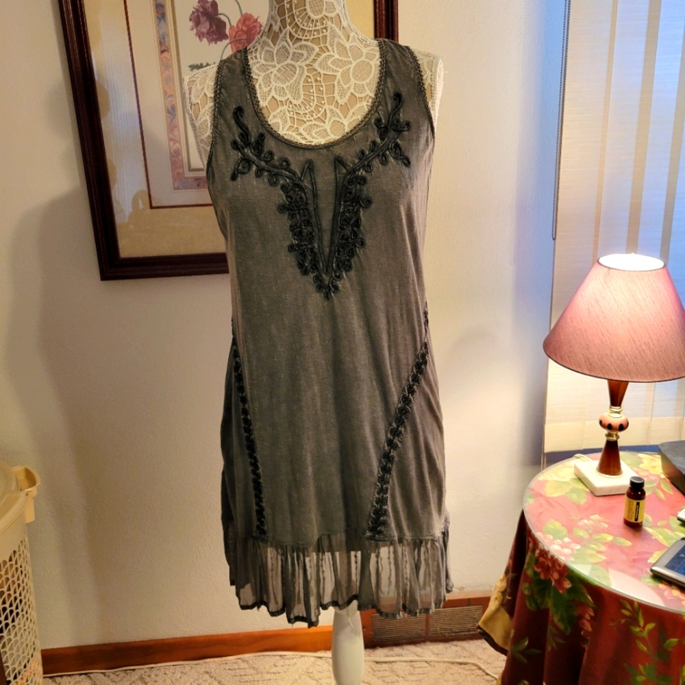 Luv 2 Luv racer back embroidered sleeveless dress.